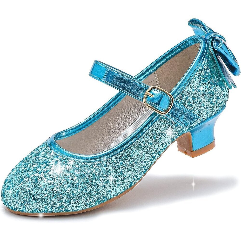 Girls Elegant Sequin Blue Girl Mary Jane Glitter Princess Wedding Dress Shoes